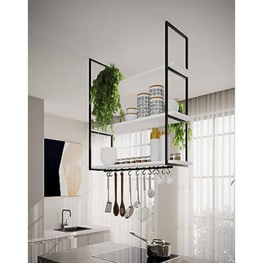 Nicho De Teto Para Cozinha 95Cm Branco Com Prateleira Branca