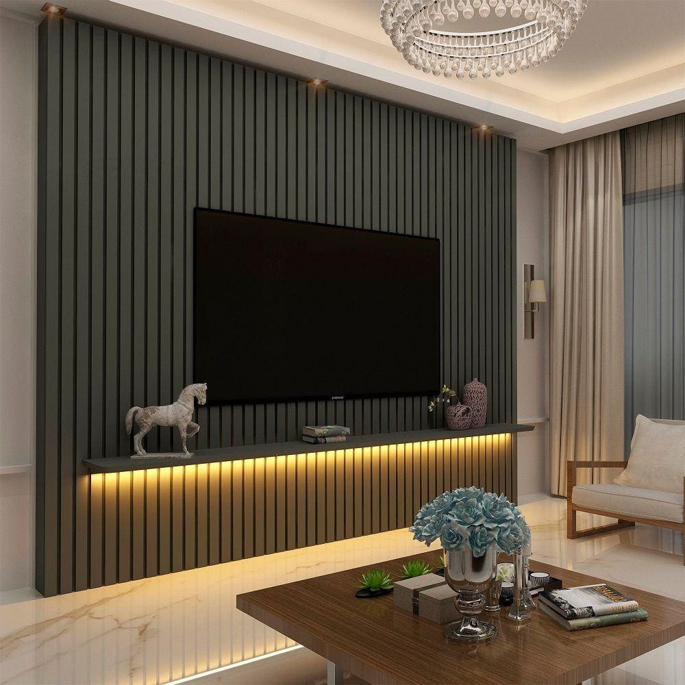 Painel Para Tv Ripado Com Led Nobre 230 Grafite - Gelius