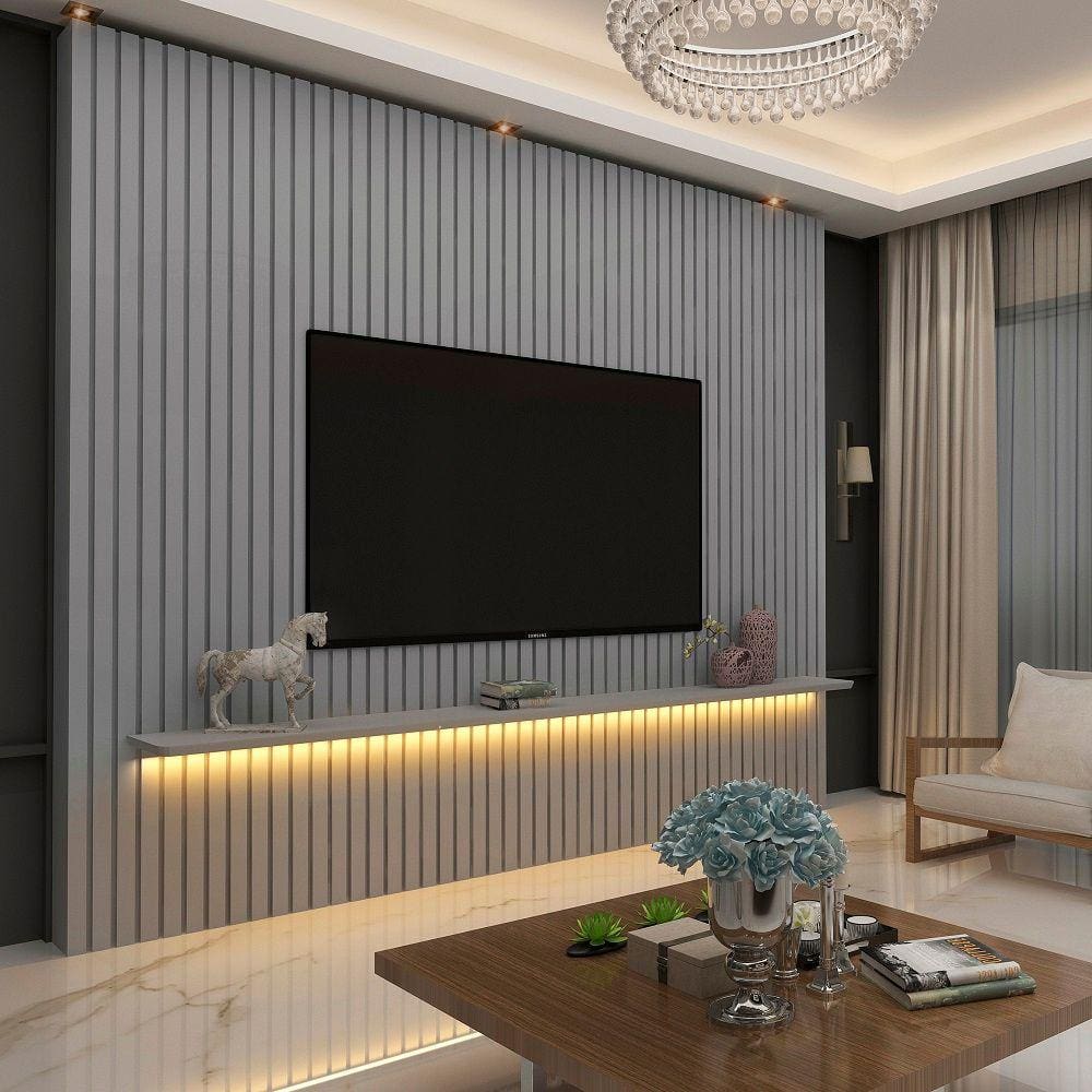 Painel Para Tv Ripado Com Led Nobre 230 Cinza - Gelius