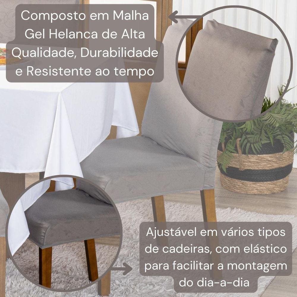Kit Capas De Cadeira Jantar Lisa Ajustável Com Elástico 08 pçs - Protetora Para Cinza