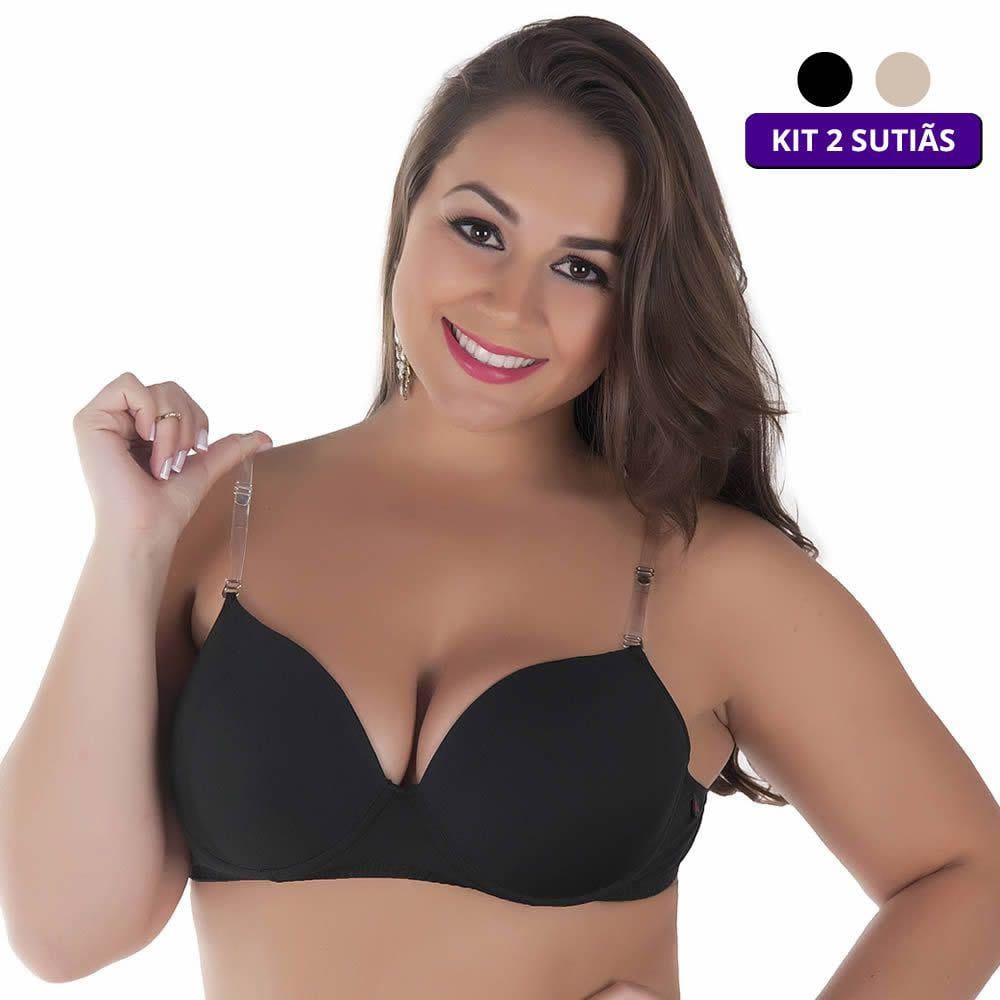 Kit 2 Sutiãs Plus Size Costa Nua Alça Silicone 1 Preto + 1 Bege Estilo Sedutor - V133