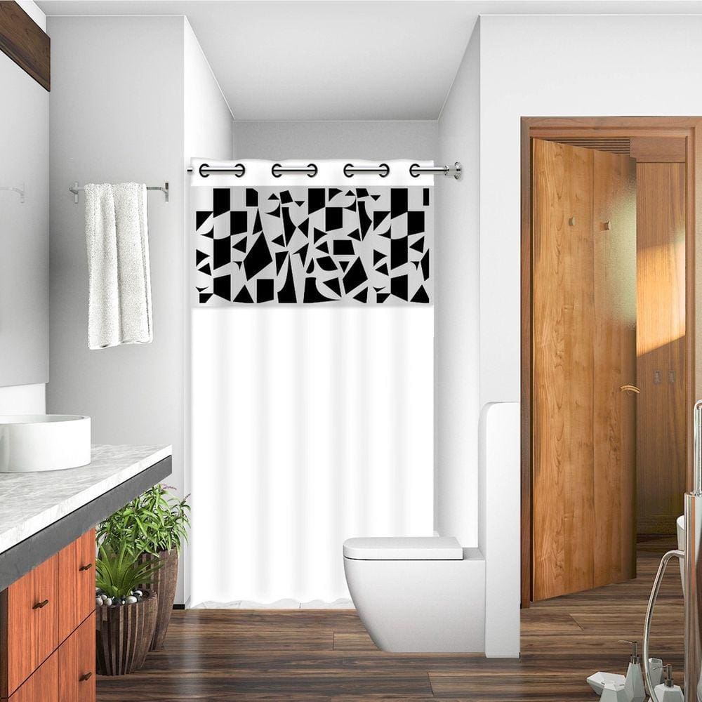Cortina Box Banheiro Com Ilhós Arabesco Com Visor Para Banheiro