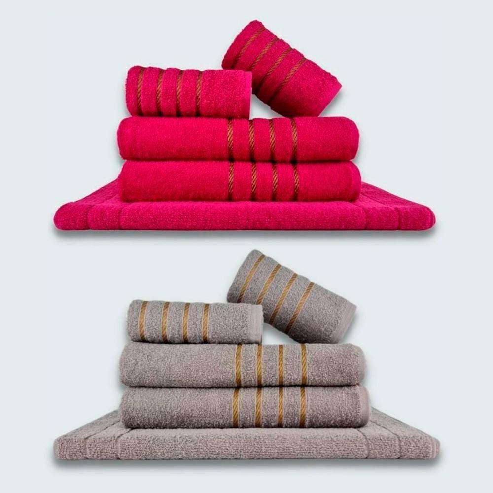 Jogo De Toalhas 10 Pçs Coleção Dubai 100% Algodão Rosa+cinza