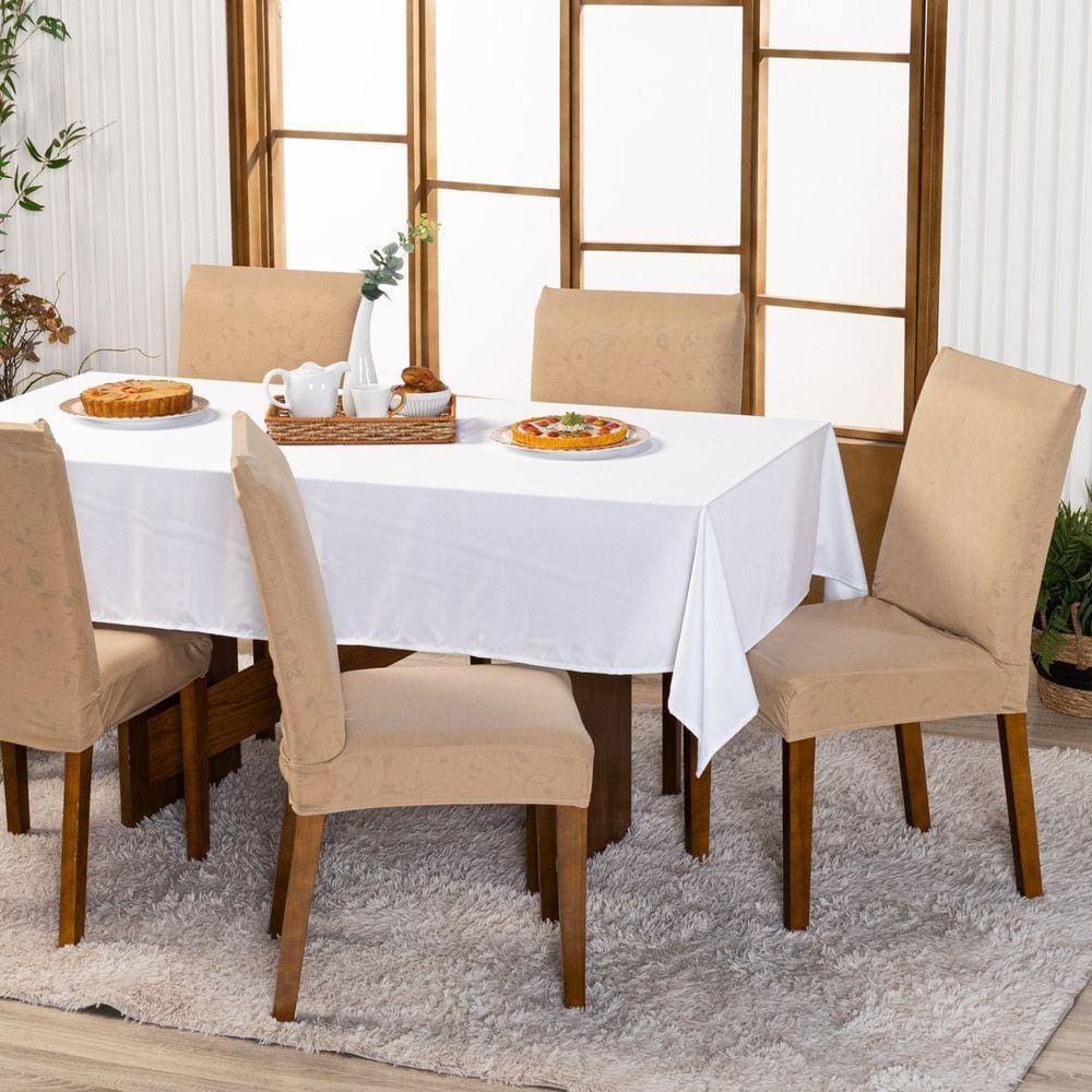 Kit Capas De Cadeira Jantar Lisa Ajustável c/ Elástico 10 pçs - Moderna Para Cozinha Malha Gel Bege