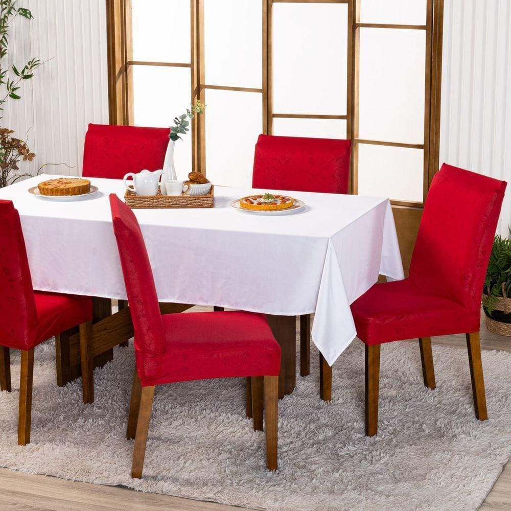 Kit Capas De Cadeira Jantar Lisa Ajustável c/ Elástico 06 pçs - Moderna Para Vermelho