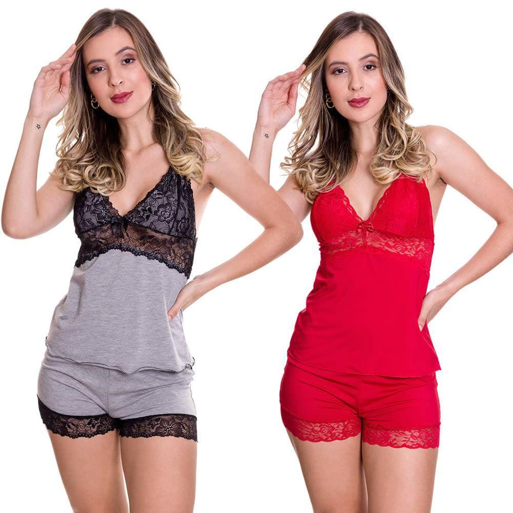 KIT 2 Baby Dolls Pijama Feminino Dia a Dia Estilo Sedutor - AG-ES203-ES200