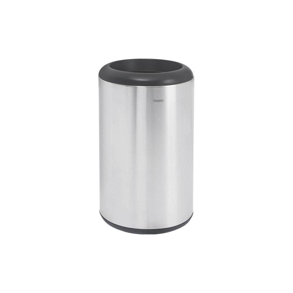 Lixeira Inox Cápsula Com Acabamento Scotch Brite E Aro E Base Em Polipropileno 31 L