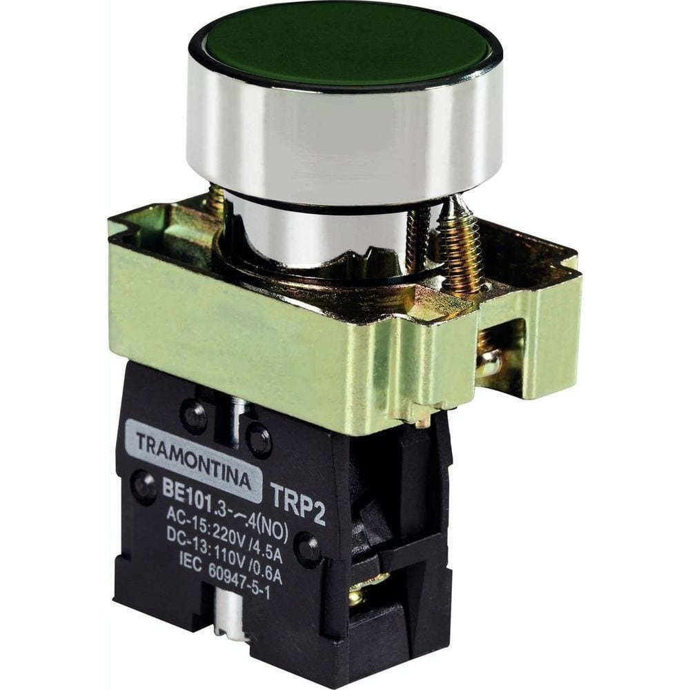 Botão De Impulso Tramontina Trp2-ba31 1na Verde Com Base De Metal Tramontina