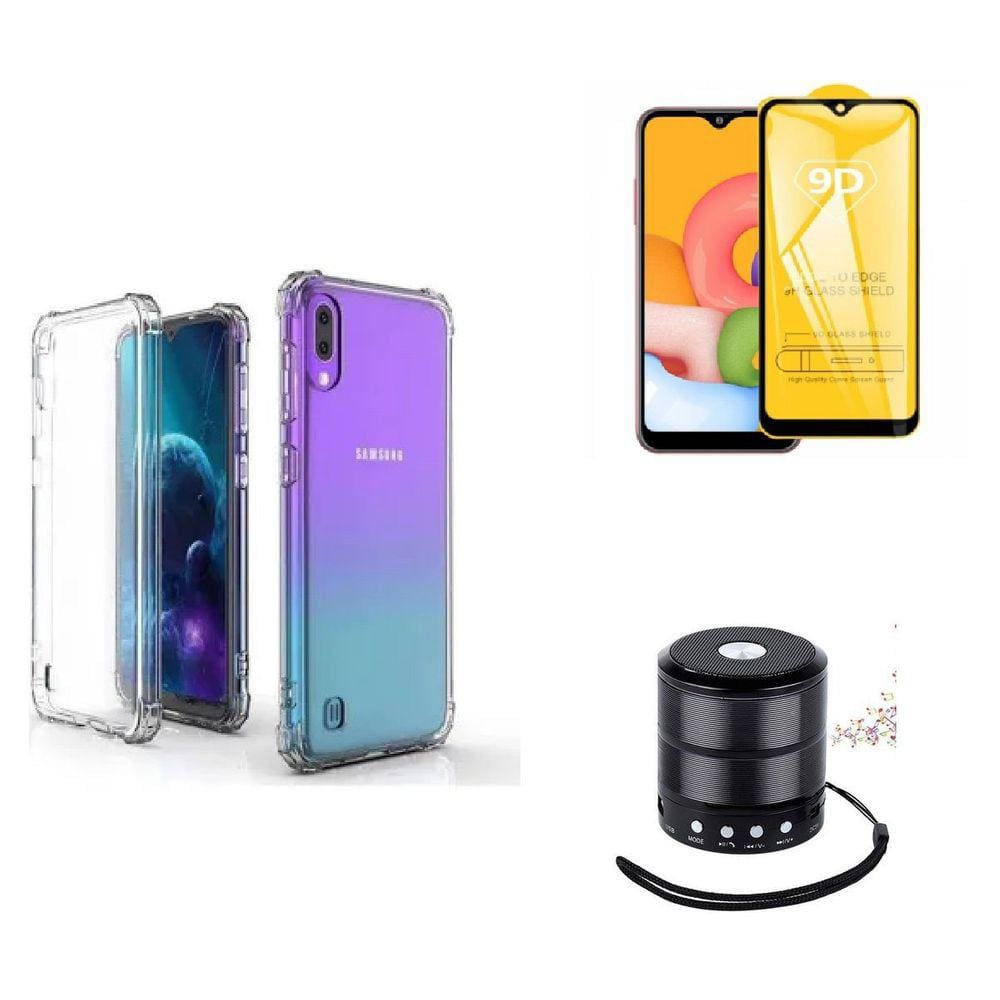 Kit Mini Som Bluetooth Samsung A01 Core + Capa Anti Impacto + Película Vidro 3D