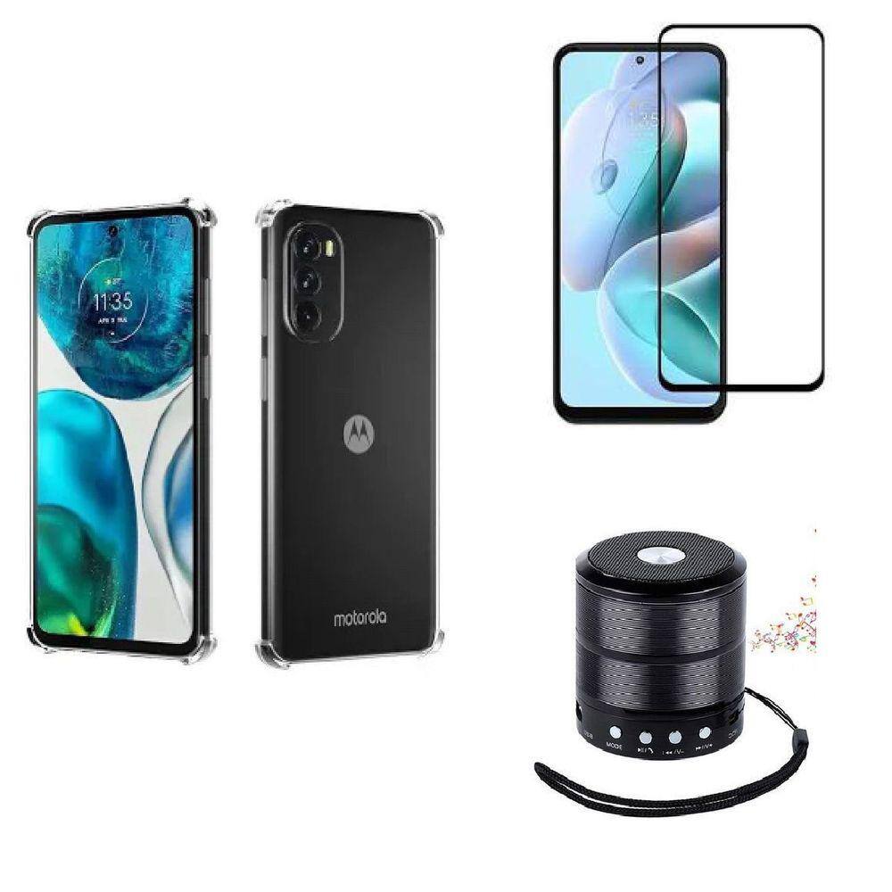 Kit Mini Som Bluetooth Moto G82 + Capa Anti Impacto + Película Vidro 3D