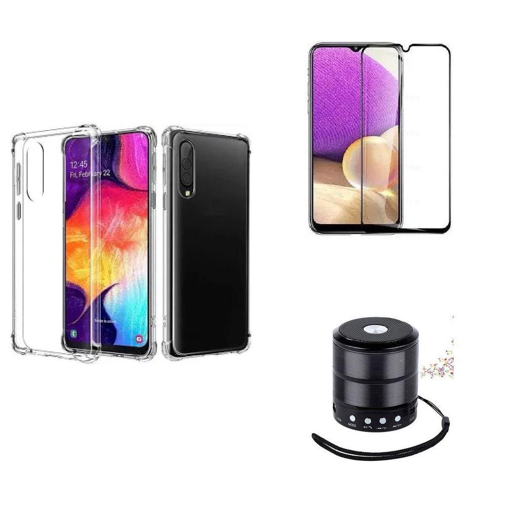 Kit Mini Som Bluetooth Samsung A30s + Capa Anti Impacto + Película Vidro 3D