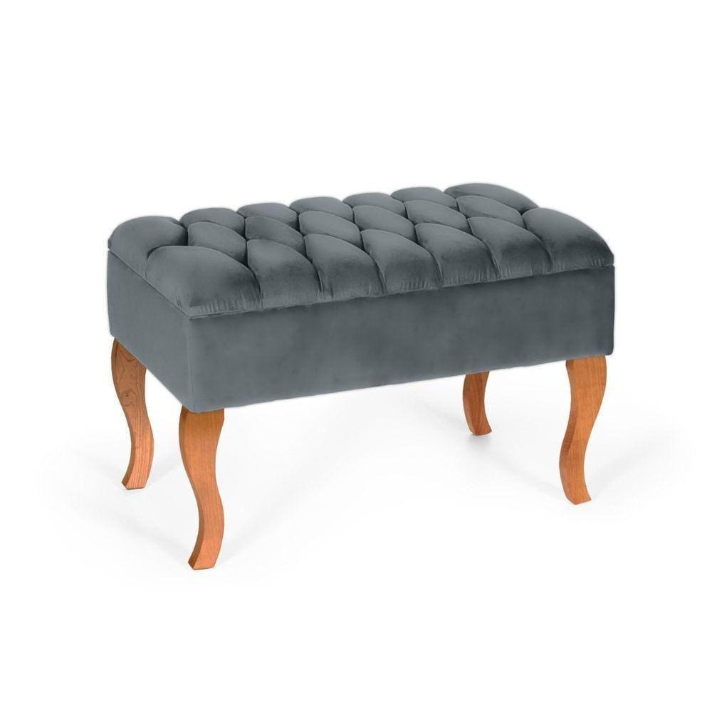 Puff Banqueta Soffia Decorativo Captonado Para Sala Ou Quarto Cinza