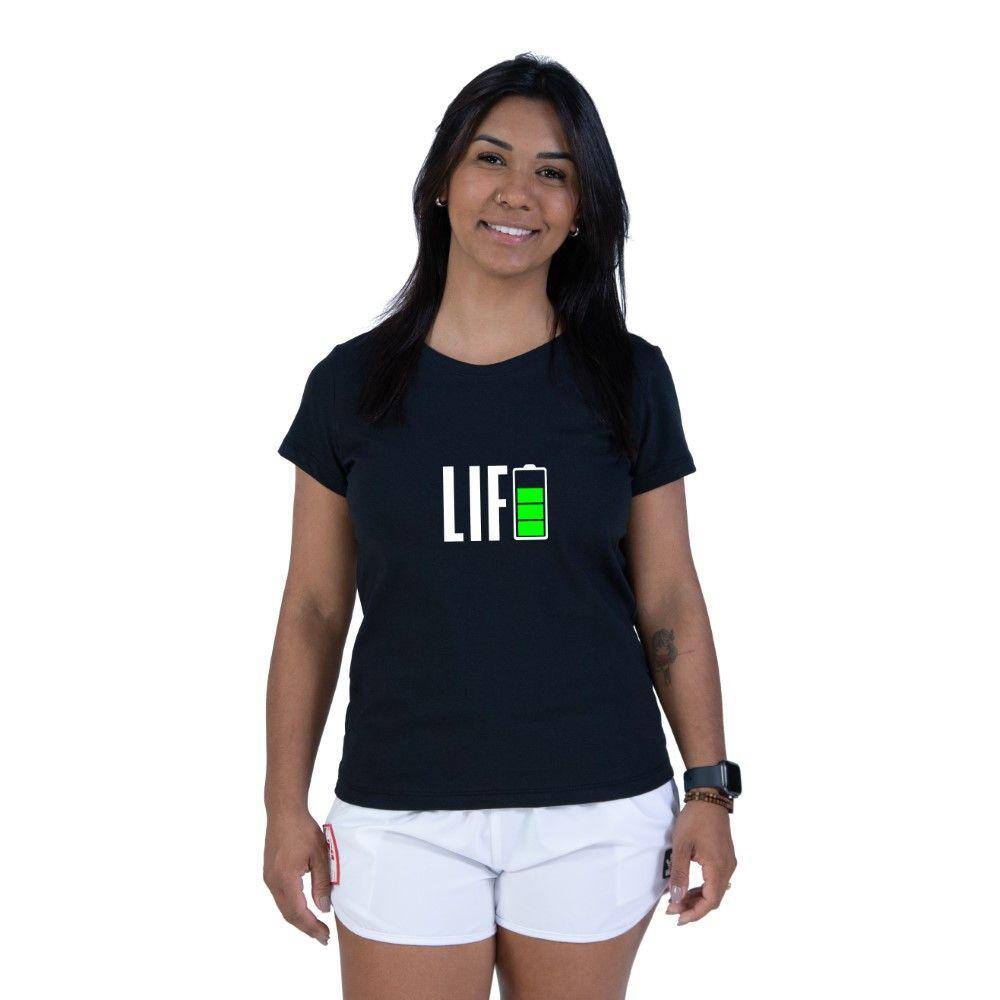 Camiseta Feminina Estampada Life Manga Curta Algodao Com Abridor De Garrafas Gola Redonda