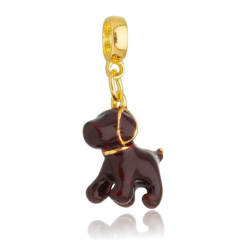 Pingente Berloque Cachorro Golden Retriever Marrom Para Pandora Banhado a Ouro 18k