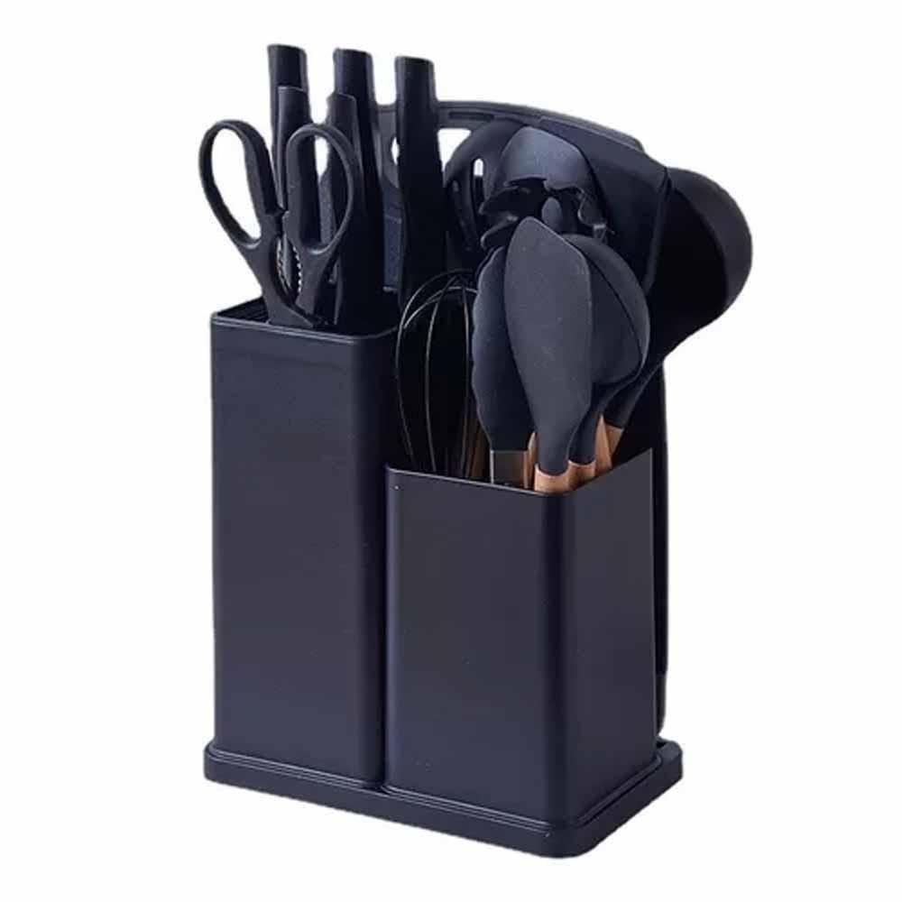 Conjunto Kit Utensílios de Cozinha 19 Peças - Silicone Preto