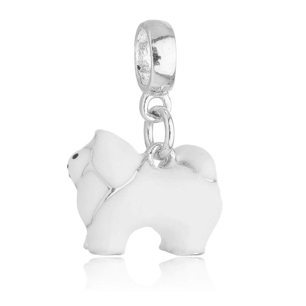Pingente Berloque Cachorro Spitz Alemão Para Pandora Banhado a Prata 925