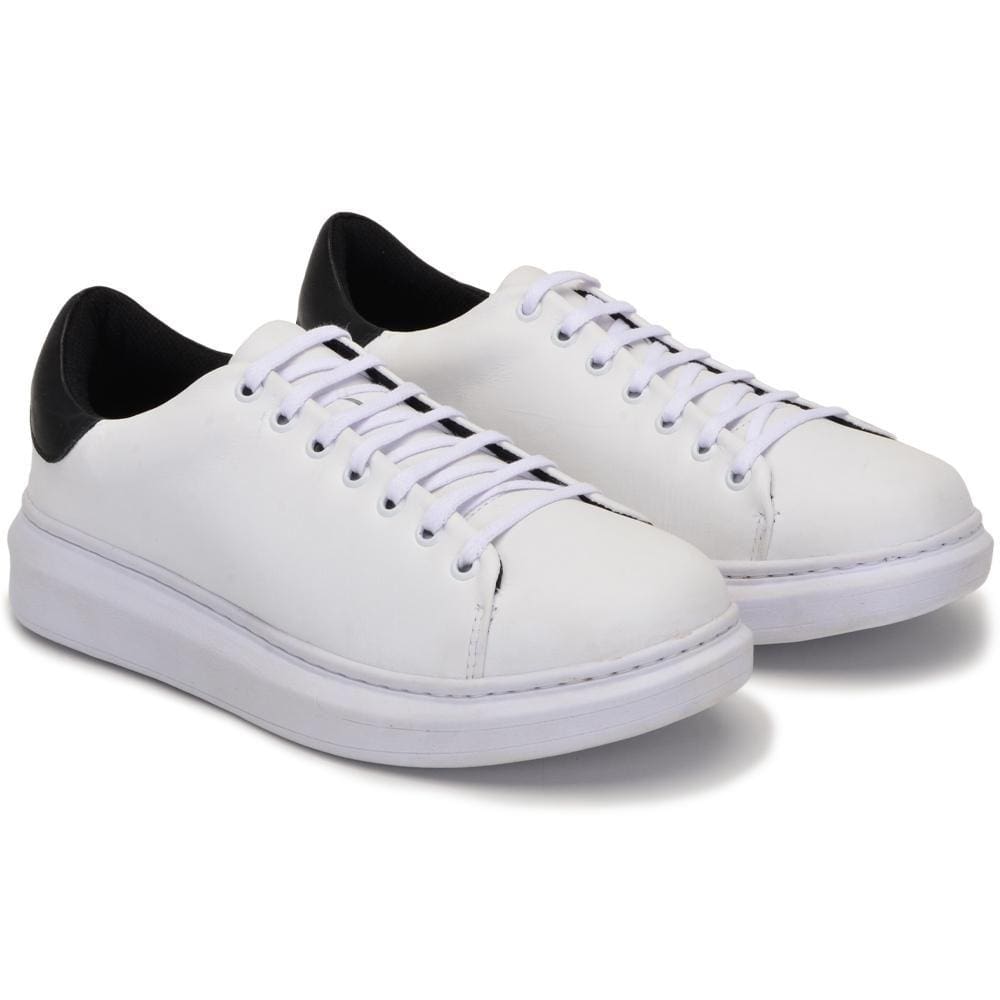Tênis Casual Masculino Couro Macio Cadarço Liso Moderno