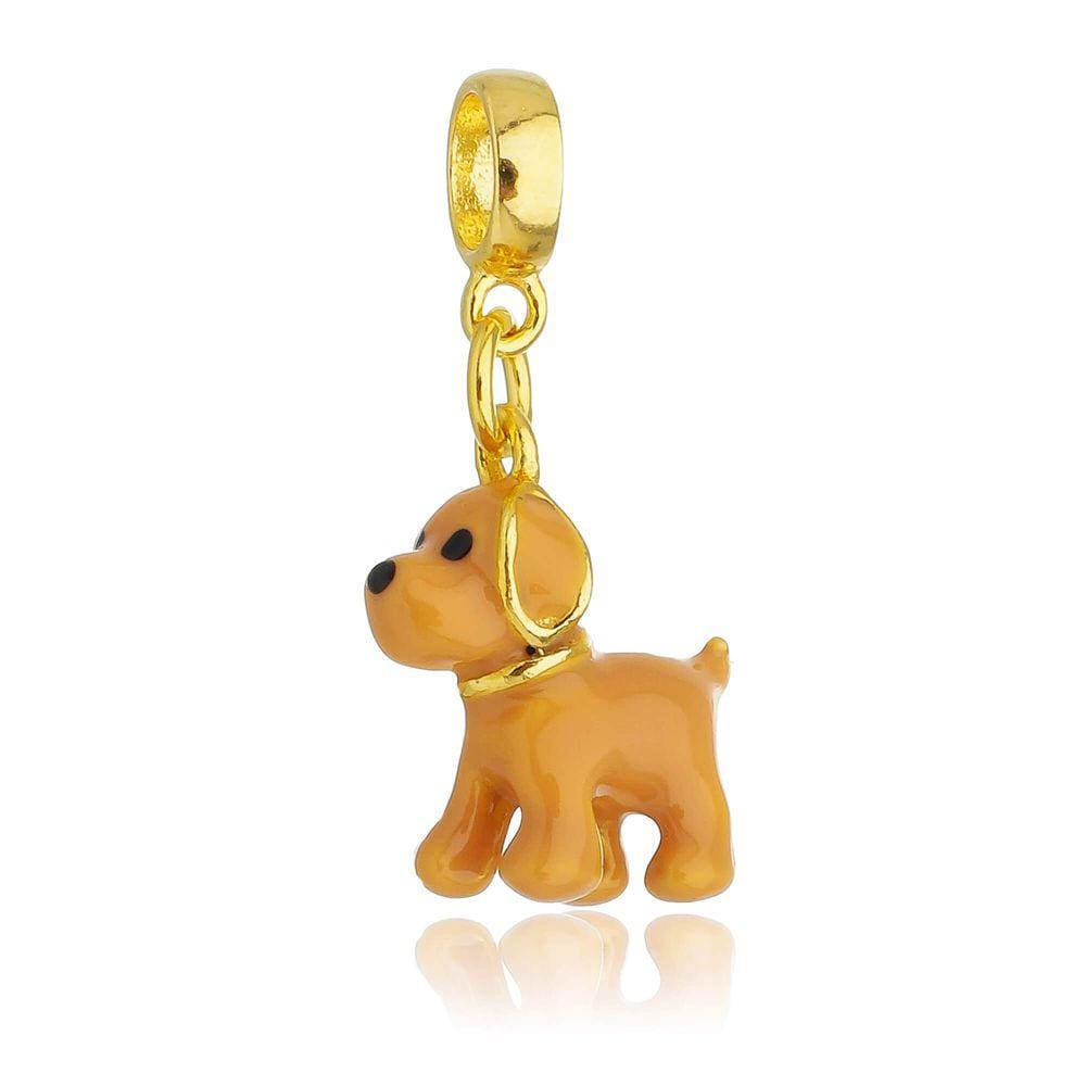 Pingente Berloque Cachorro Labrador Retriever Amarelo Para Pandora Banhado a Ouro 18k
