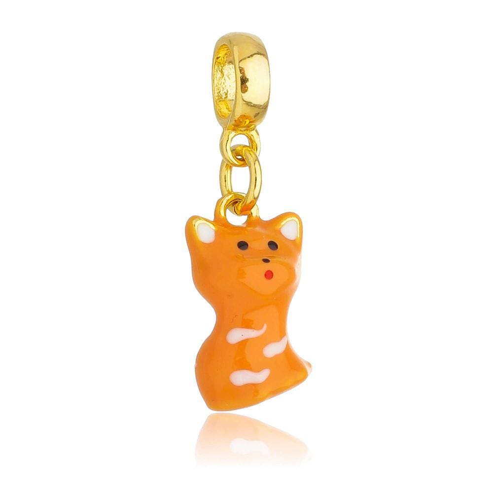 Pingente Berloque Gato Laranja Para Pandora Banhado a Ouro 18k