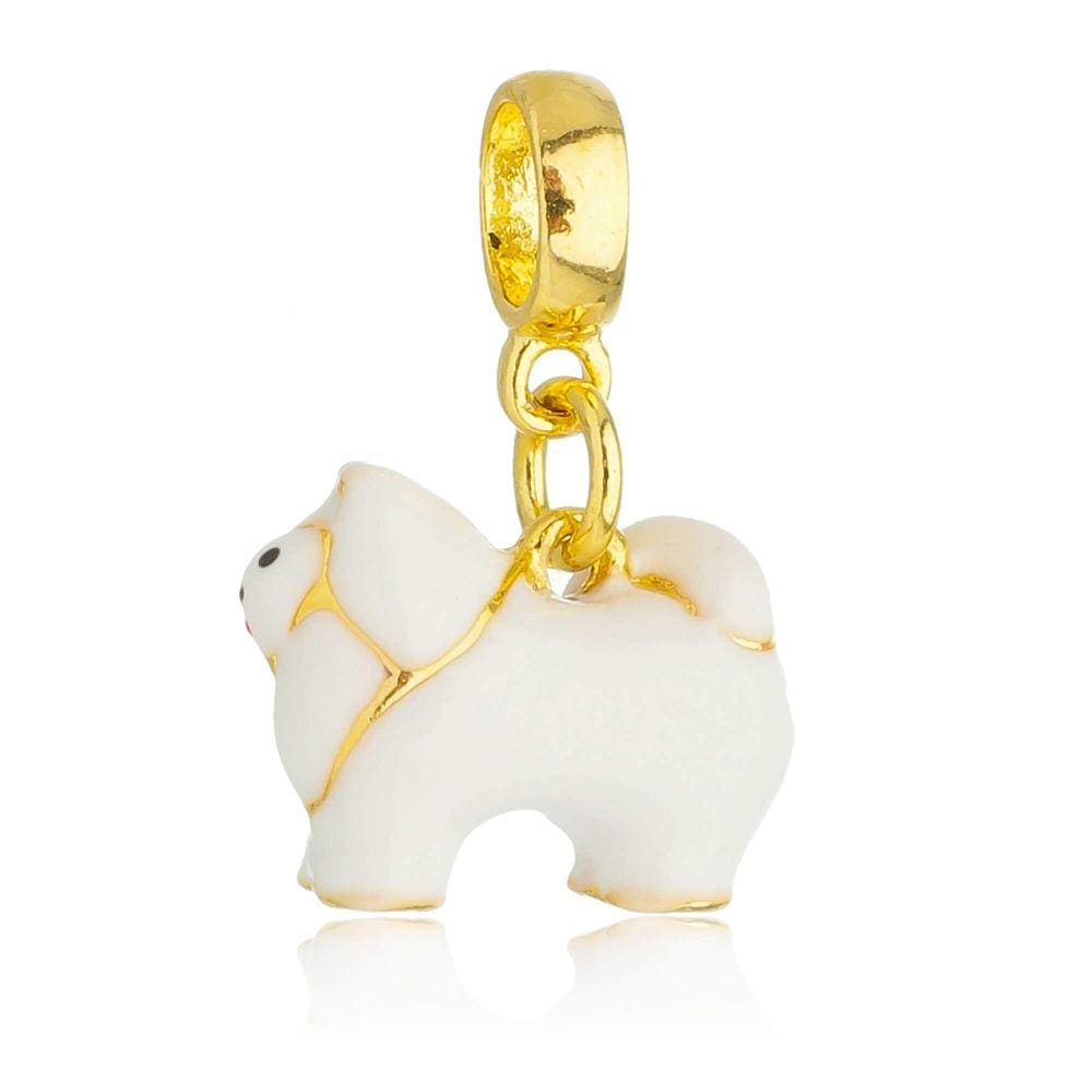 Pingente Berloque Cachorro Spitz Alemão Para Pandora Banhado a Ouro 18k