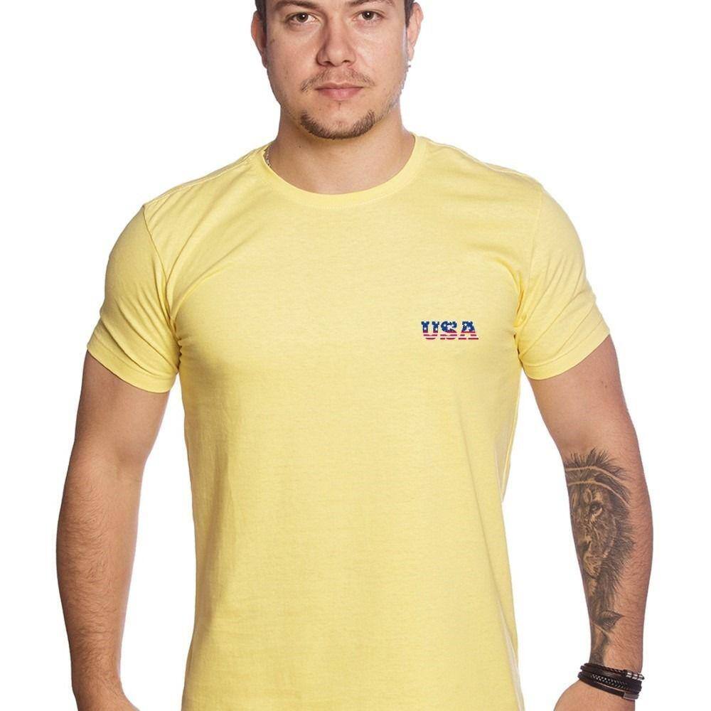 Camiseta Masculina Algodao Confortavel Estampada Frente E Verso USA Aguia Gola Redonda