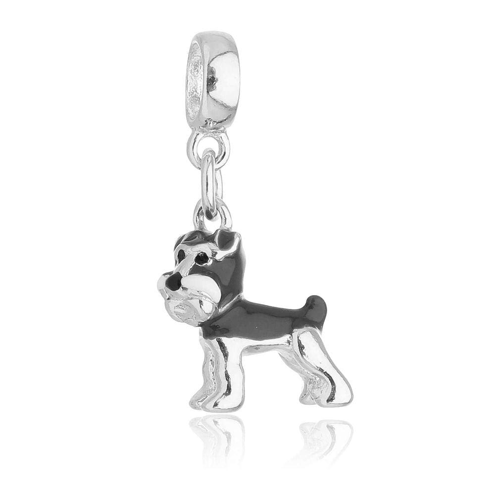 Pingente Berloque Cachorro Schnauzer Para Pandora Banhado a Prata 925
