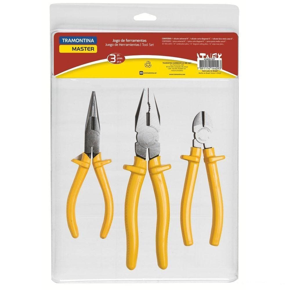 Kit De Ferramentas Com Alicate De Bico 6\" Alicate Universal 8\" E Alicate Corte Diagonal 6
