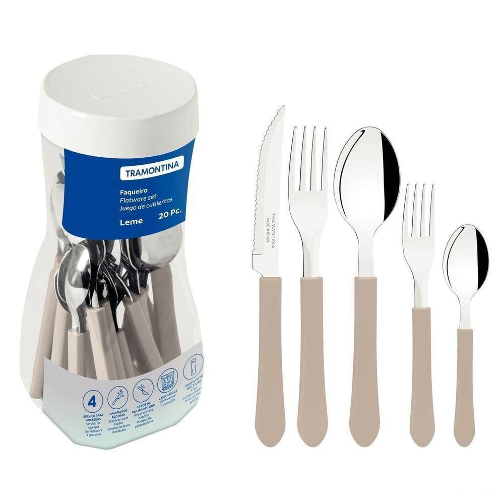 Faqueiro Tramontina Leme Com Lâminas Em Aço Inox E Cabos De Polipropileno Cinza 20 Peças Tramontina