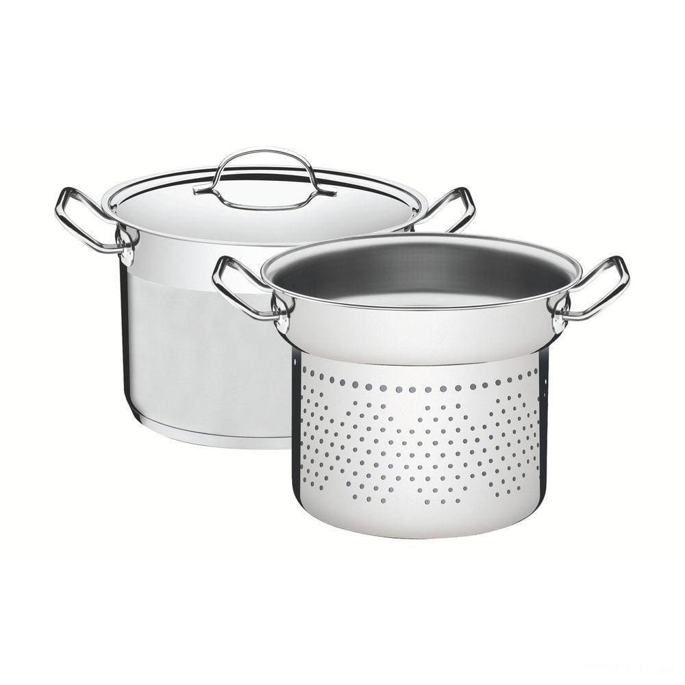 Jogo Cozi-pasta Professional Inox Fundo Triplo Tampa Plana Detalhe Satinado 2 Peças 24cm