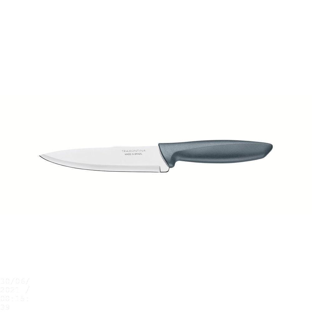 Faca Chef Tramontina Plenus Com Lâmina Em Aço Inox E Cabo De Polipropileno Cinza 6\" Tramontina