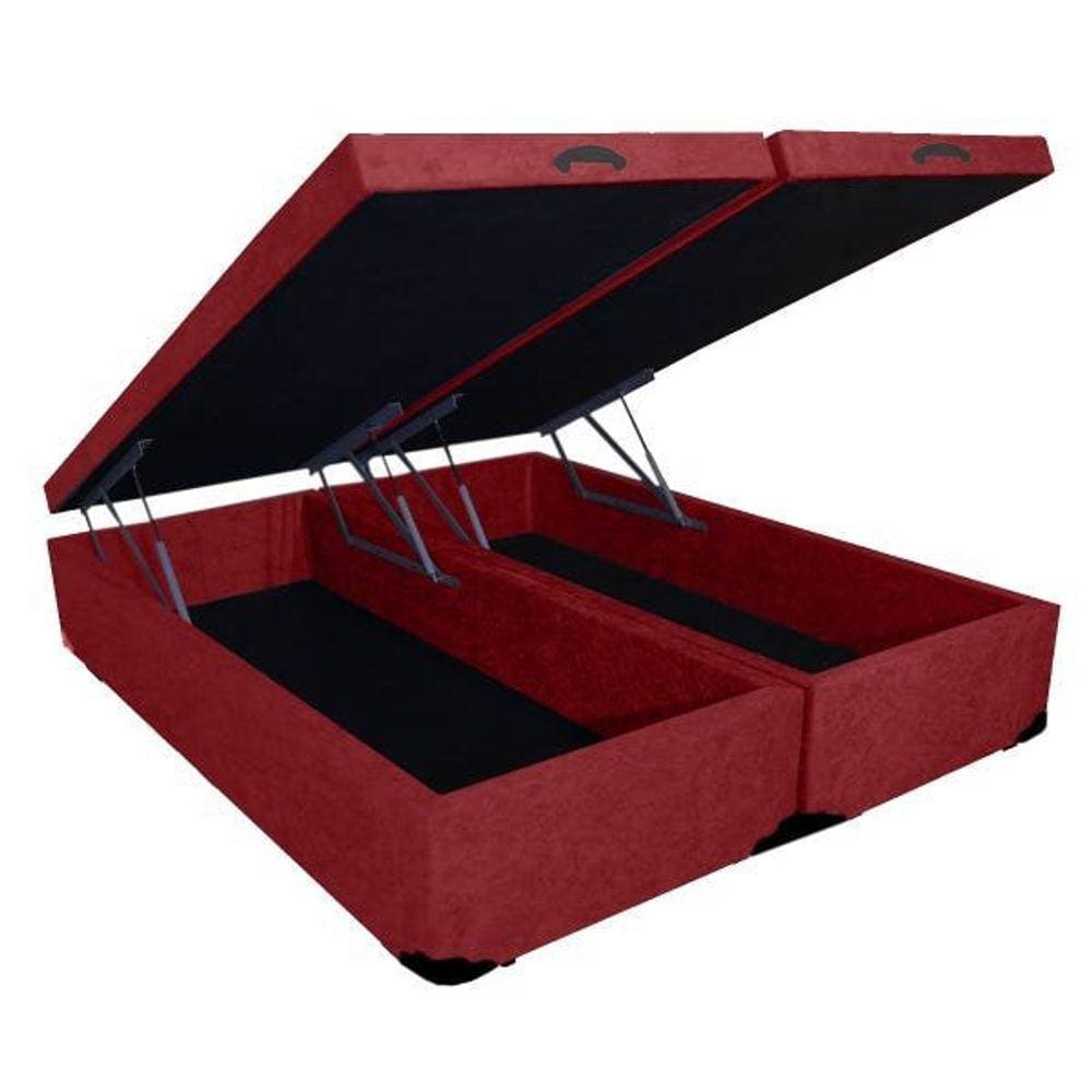 Cama Box Baú Casal Bipartido Suede Vinho - 39x138x188
