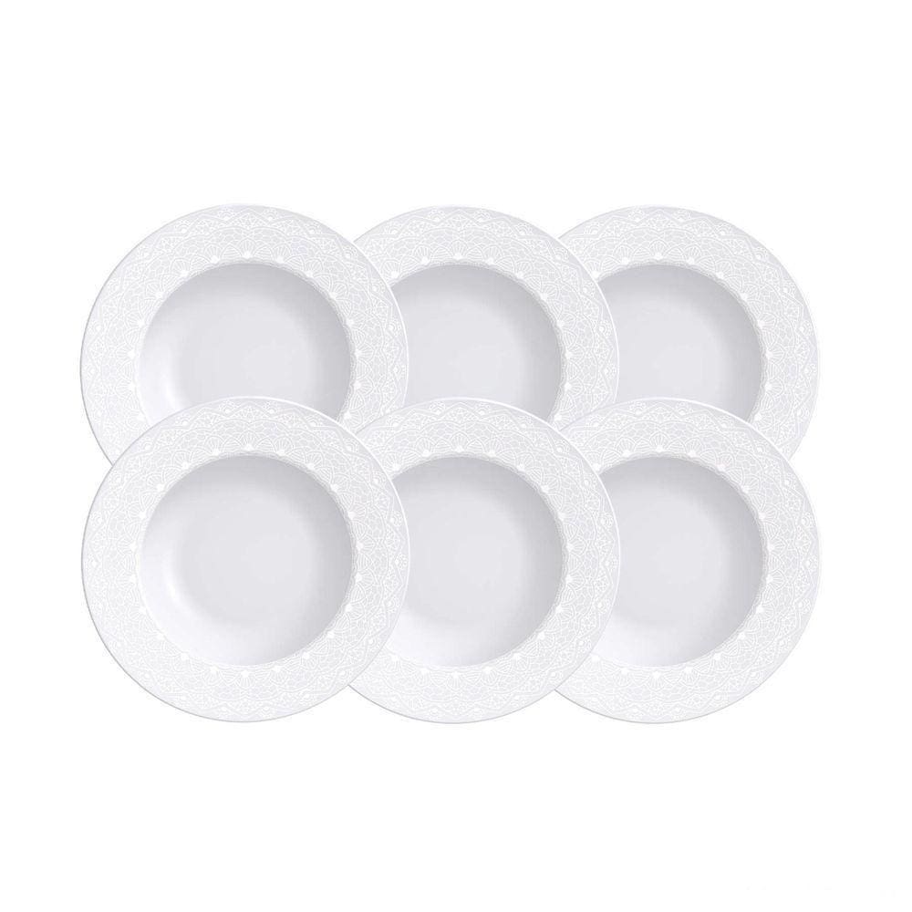 Kit Prato Sobremesa Tramontina Alicia Em Porcelana Decorada 21 Cm 06 Peças Tramontina