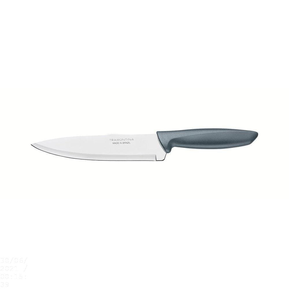 Faca Chef Tramontina Plenus Com Lâmina Em Aço Inox E Cabo De Polipropileno Cinza 7\" Tramontina
