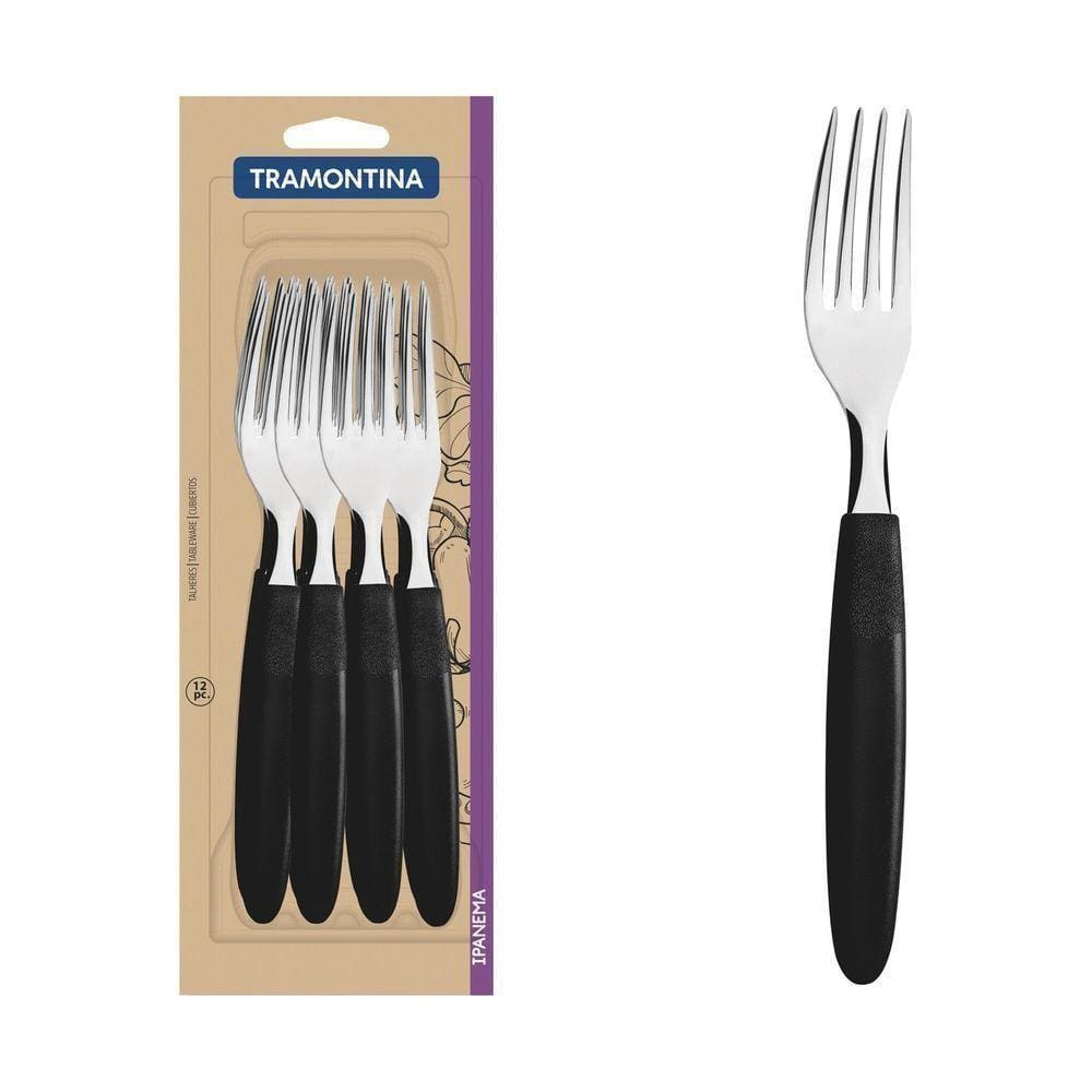 Conjunto De Garfos De Mesa Ipanema Com Lâminas Em Aço Inox E Cabos De Polipropileno Preto