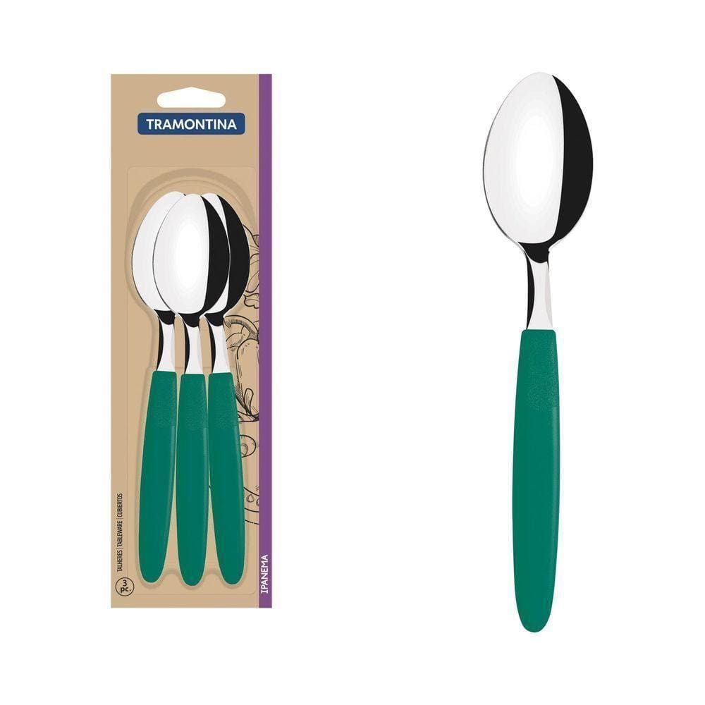 Conjunto De Colheres De Mesa Ipanema Com Lâminas De Aço Inox E Cabo Verde Esmeralda 3 Peç