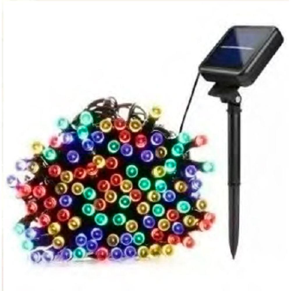 Luz de Natal Cordão 100 Lâmpadas Morno Led Fio Verde 8f 10 Mts Solar