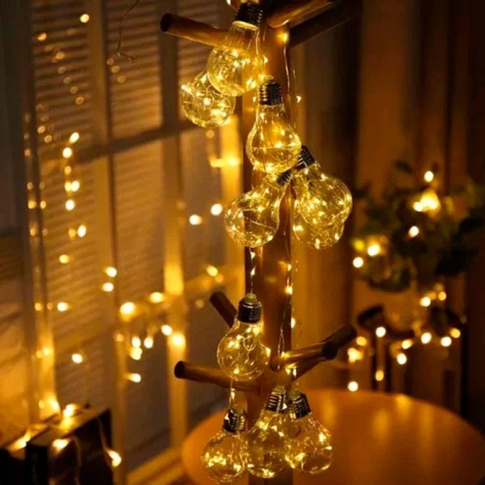 Luz de Natal Cordão 10 Lâmpadas Incandescentes 100 Leds Warm Fio Arame Bivolt 4,0 Mts