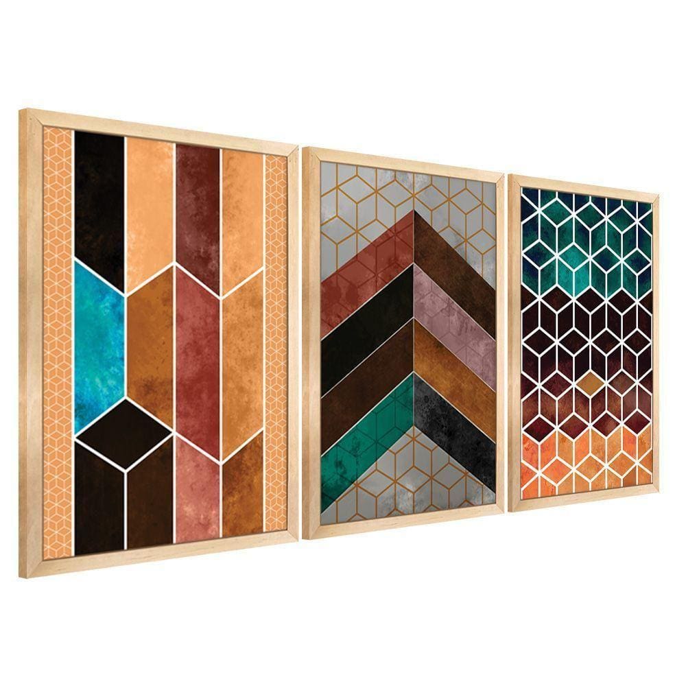 Quadros Chevron Com Moldura Premium 30x45 Kit 3 Peças Titulo 115-mel