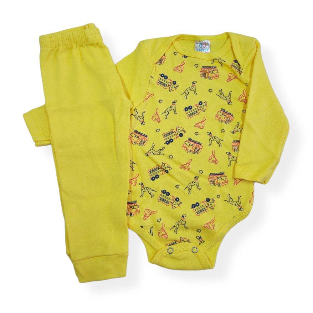 Conjunto Bebê Body Longo Bombeiros com Calça Amarelo -Kappes
