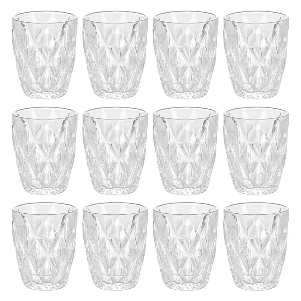 Jogo de Copos de Vidro Diamond Transparente 270ml 12 peças - Lyor