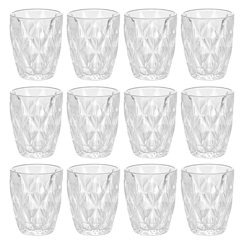 Jogo de Copos de Vidro Diamond Transparente 270ml 12 peças - Lyor