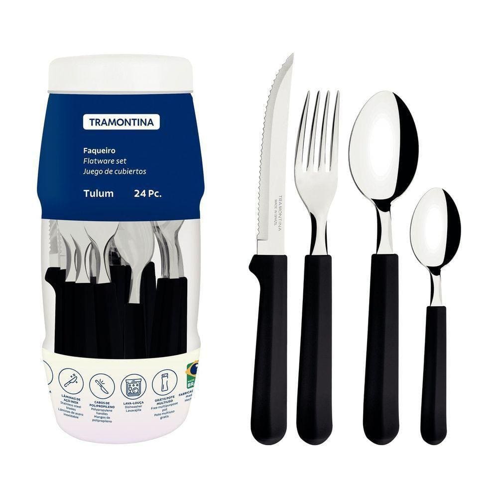 Faqueiro Tramontina Tulum Com Lâminas Em Aço Inox E Cabos De Polipropileno Preto 24 Peças Tramontina