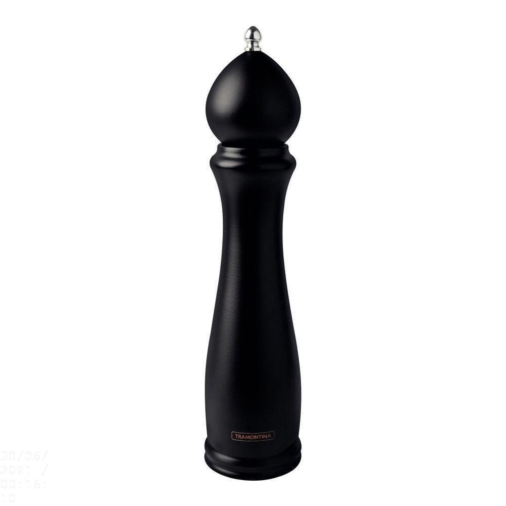 Moedor De Pimenta E Sal Churrasco Black Em Cerâmica Com Recipiente De Madeira 10"