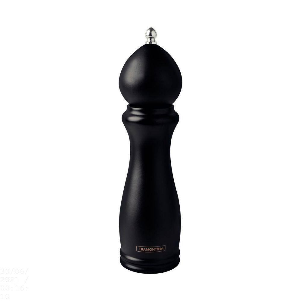 Moedor De Pimenta E Sal Churrasco Black Em Cerâmica Com Recipiente De Madeira 8\"