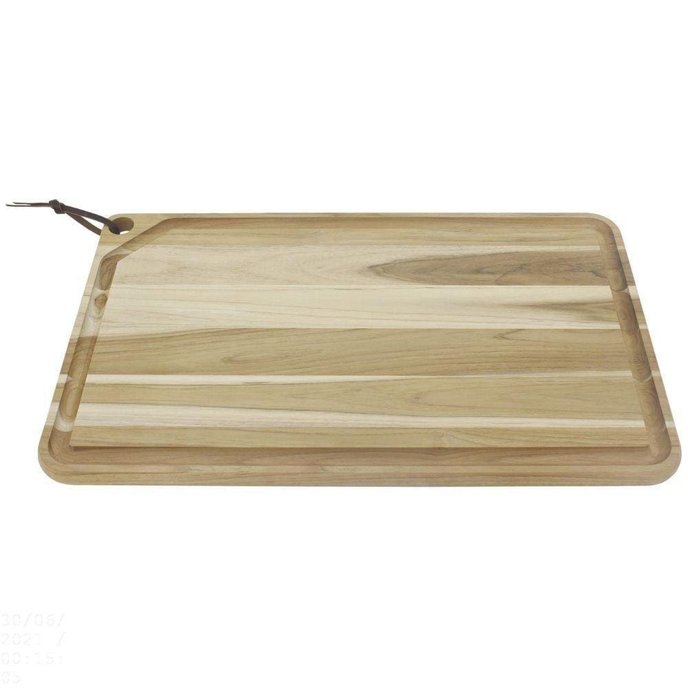 Tábua Para Churrasco Retangular Em Madeira Teca Com Acabamento Natural 46 X 23 Cm