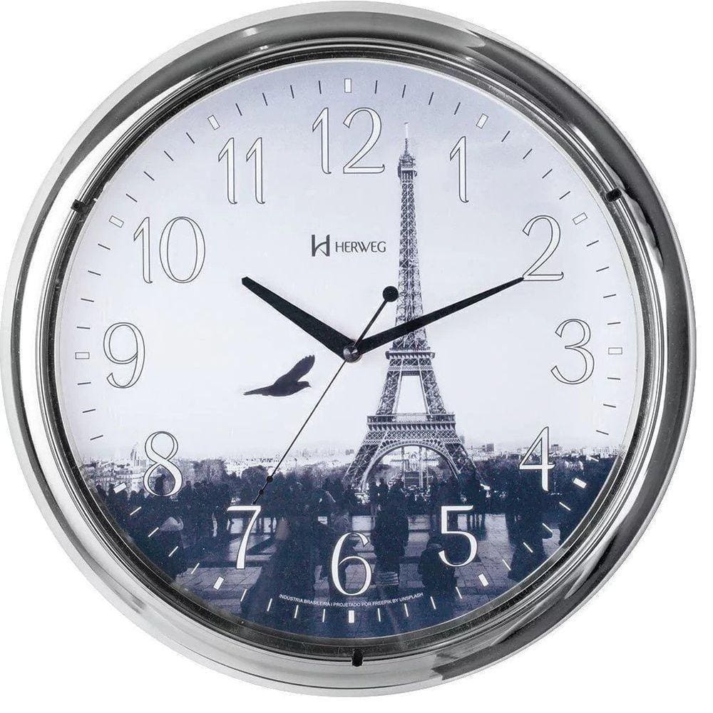 Relógio De Parede Grande 40cm Torre Eiffel Cromado Herweg único