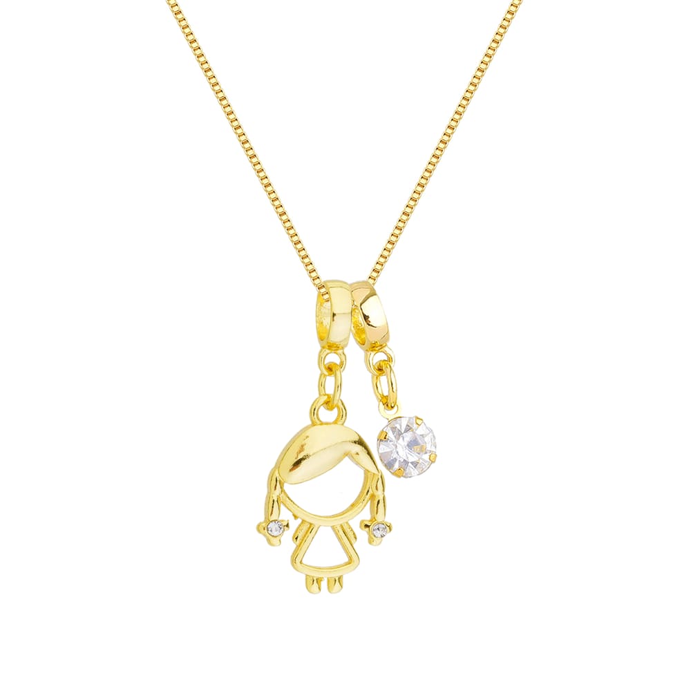 Colar Pingente Menina e Ponto de Luz Banhado a Ouro 18k