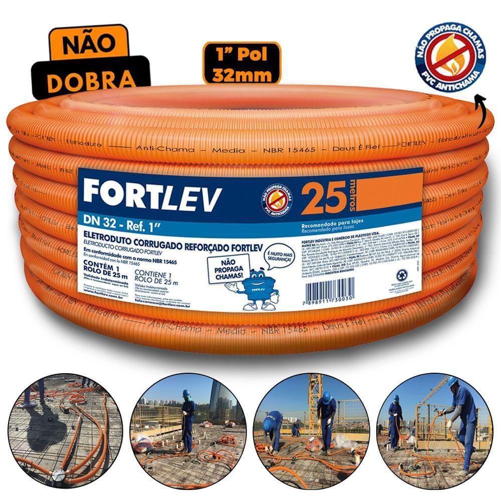 Eletroduto Flexível Laranja 32mm 25m Antichamas Fortlev