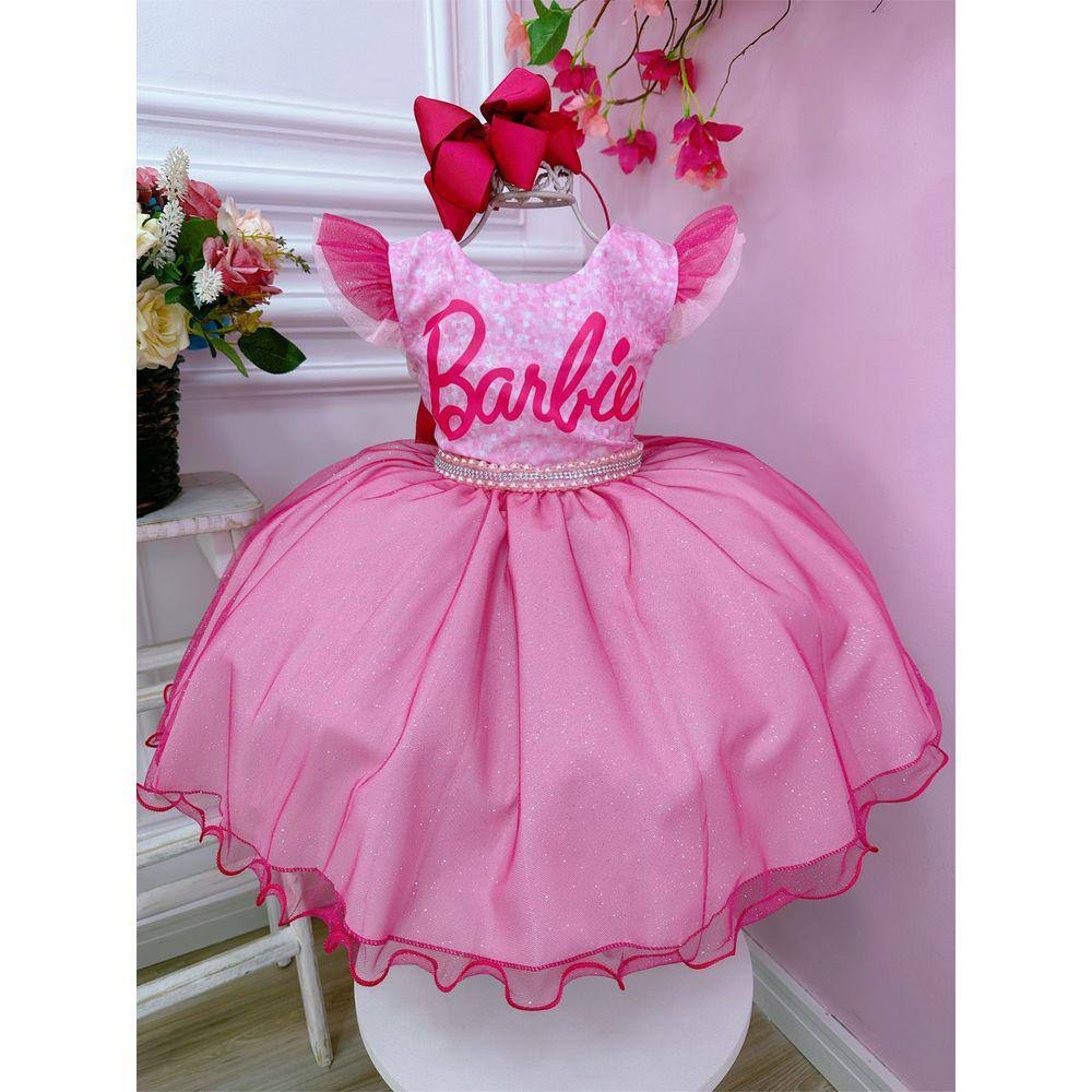 Vestido Infantil meninas Barbie rosa aniversário temático - LUXO