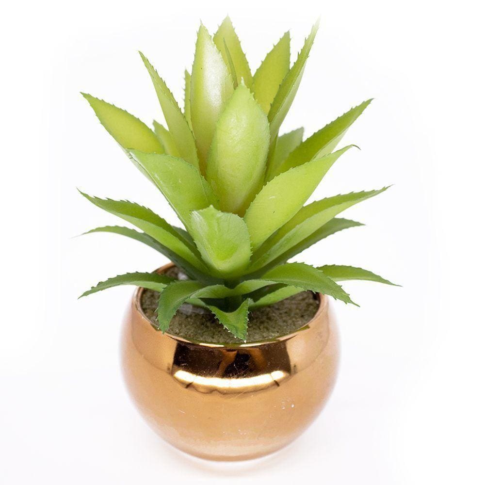 Vaso Decorativo Dourado Com Suculenta Artificial Aloe Vera Mini 16x8 Cm F04 - D`rossi